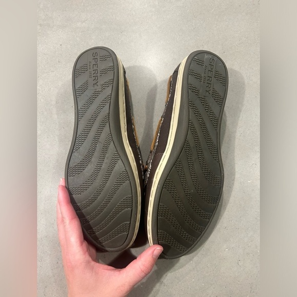 Sperry Topsider Boat Shoes Women’s Barrelfish 6 Brown Print Leather - Picture 2 of 5